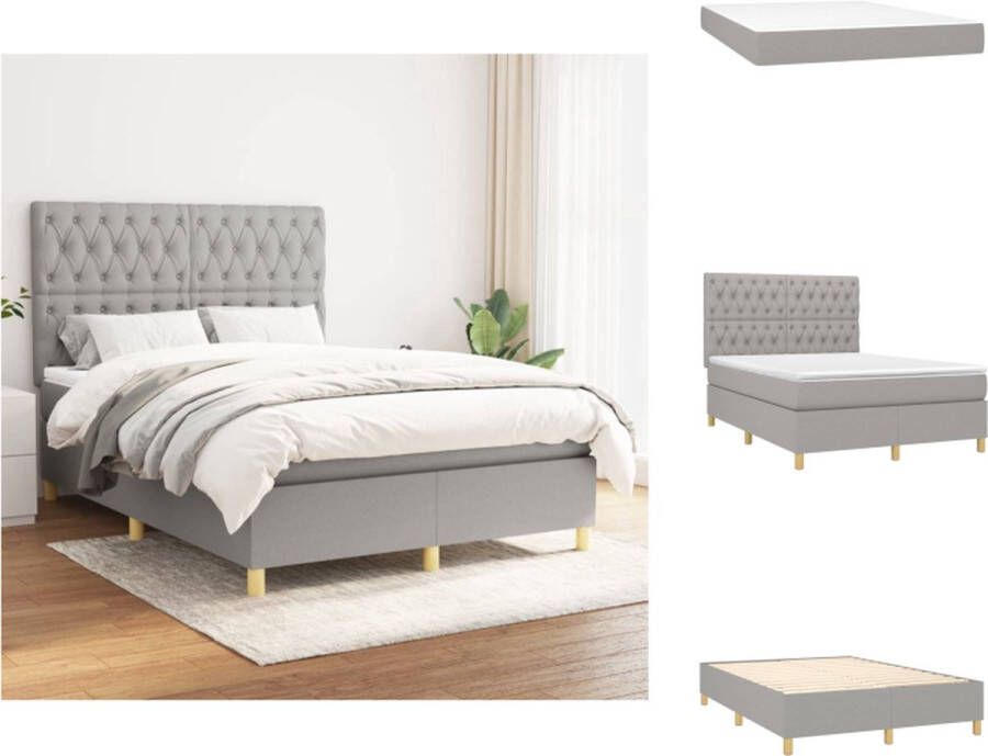 VidaXL Boxspringbed Luxe Bedden 203 x 144 x 118 128 cm Lichtgrijs Ademend en duurzaam Verstelbaar hoofdbord Pocketvering matras Middelharde ondersteuning Huidvriendelijk topmatras Montagehandleiding inbegrepen Bed - Foto 2