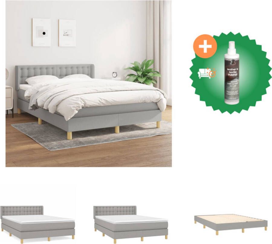 VidaXL Boxspringbed Lichtgrijs 203x147x78 88 cm Duurzaam Stof Verstelbaar Hoofdbord Pocketvering Matras Middelharde Ondersteuning Huidvriendelijk Topmatras Bed Inclusief Reiniger