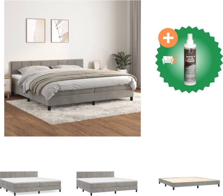 VidaXL Boxspringbed lichtgrijs 203x200x78 88cm zacht fluweel praktisch hoofdbord pocketvering matras middelharde ondersteuning huidvriendelijk topmatras Bed Inclusief Reiniger