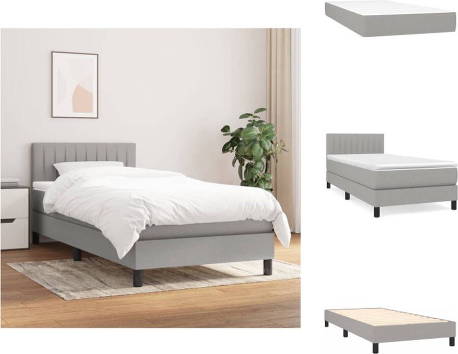 VidaXL Bed lichtgrijs Boxspringbed 203x90x78 88cm Pocketvering matras 90x200x20cm Middelharde ondersteuning Bedtopmatras 90x200x5cm Huidvriendelijk topmatras Inclusief 1x bedframe 1x hoofdeind 1x matras 1x topmatras Bed - Foto 7