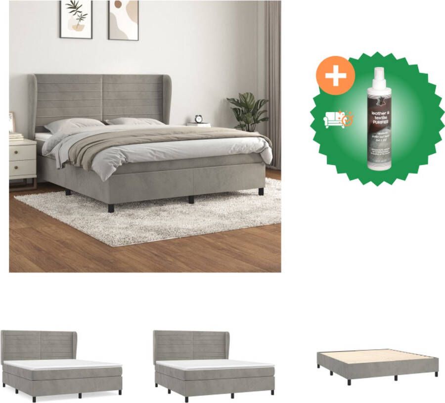 VidaXL Boxspringbed Lichtgrijs fluweel 203 x 163 x 118 128 cm Pocketvering matras Middelharde ondersteuning Huidvriendelijk topmatras Bed Inclusief Reiniger