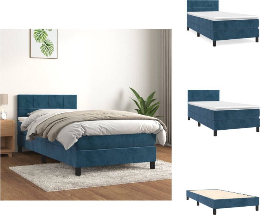 vidaXL Boxspringbed Luxe Donkerblauw eenpersoons 193 x 90 x 78 88 cm Pocketvering Matras Middelharde Ondersteuning Huidvriendelijk Topmatras 100% Polyester Inclusief Montagehandleiding Bed