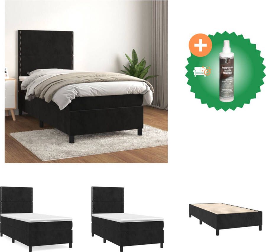 VidaXL Boxspringbed Luxe fluwelen stof Verstelbaar hoofdbord Pocketvering matras Middelharde ondersteuning Huidvriendelijk topmatras Zwart 203x83x118 128 cm Bed Inclusief Reiniger