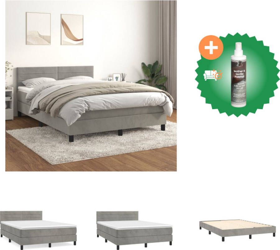 VidaXL Boxspringbed luxe fluwelen stof verstelbaar hoofdbord pocketvering matras middelharde ondersteuning huidvriendelijk topmatras lichtgrijs 203x144x78 88 cm Bed Inclusief Reiniger