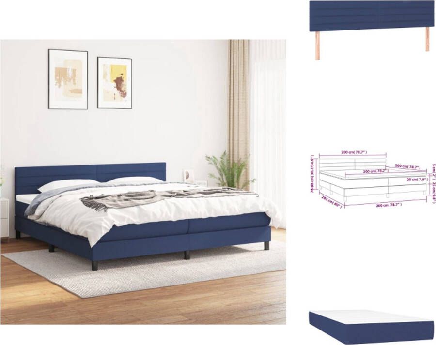 VidaXL Boxspringbed Comfort Bed 203 x 200 x 78 88 cm Blauw stof Multiplex Pocketvering matras 100 x 200 x 20 cm Wit Blauw stof Topmatras 200 x 200 x 5 cm Wit stof 1 x bedframe 1 x hoofdeind 2 x matras 1 x topmatras Bed - Foto 4
