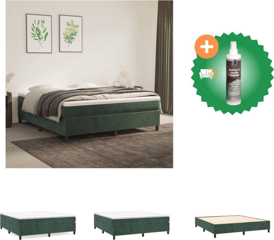 VidaXL Boxspringbed Luxe Zacht Fluweel Pocketvering Middelharde Ondersteuning Huidvriendelijk Topmatras Multiplex Lattenbodem Donkergroen 203x180x35 cm Bed Inclusief Reiniger