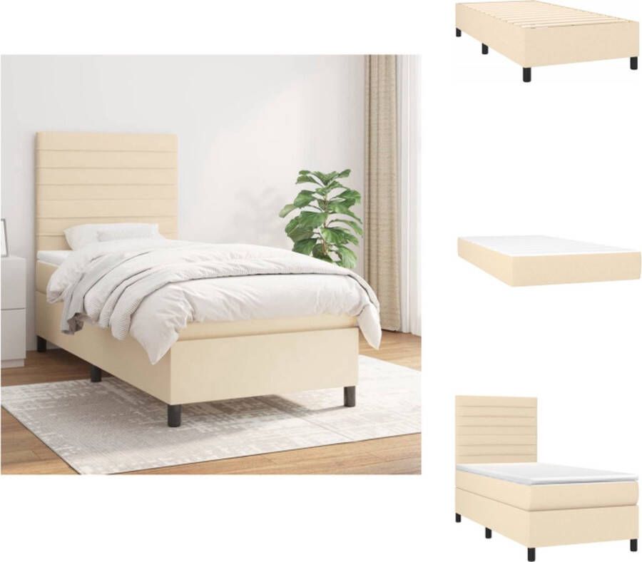 VidaXL Boxspringbed Luxe Bed 203 x 90 x 118 128 cm Duurzaam materiaal Hoogte verstelbaar hoofdbord Pocketvering matras Middelharde ondersteuning Huidvriendelijk topmatras Kleur- crème Inclusief montagehandleiding Bed - Foto 2