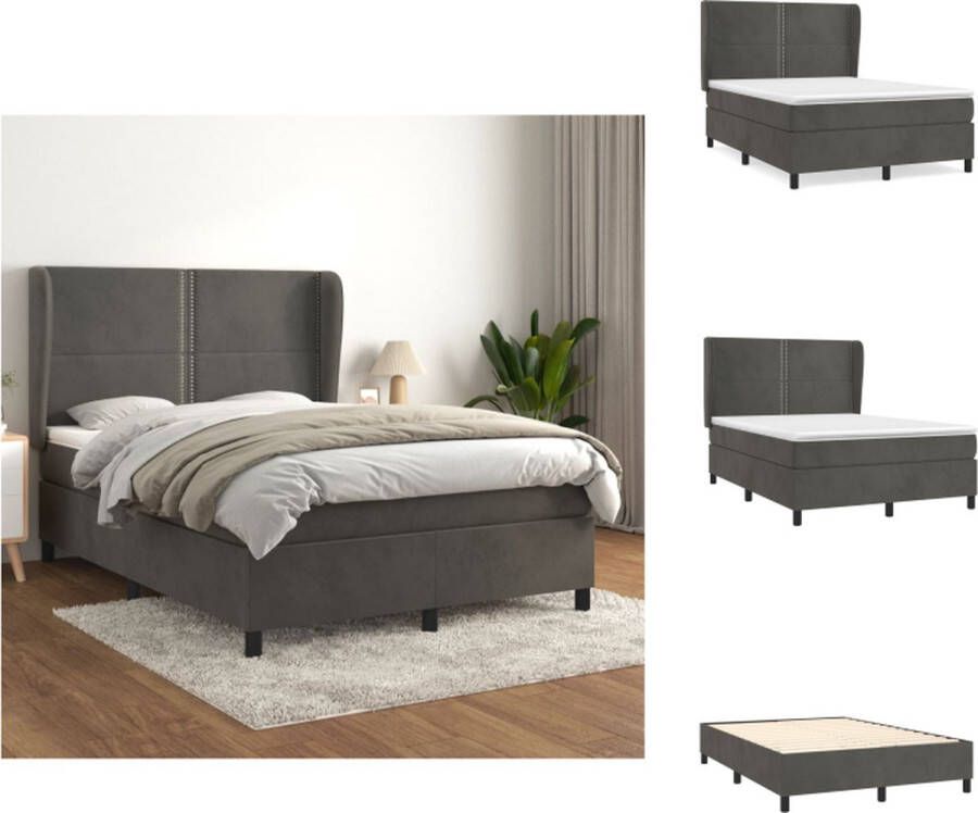 VidaXL Boxspringbed Zacht fluweel Praktisch hoofdbord Pocketvering matras Middelharde ondersteuning Huidvriendelijk topmatras Donkergrijs 193x147x118 128 cm 140x190x20 cm 140x190x5 cm Bed - Foto 2