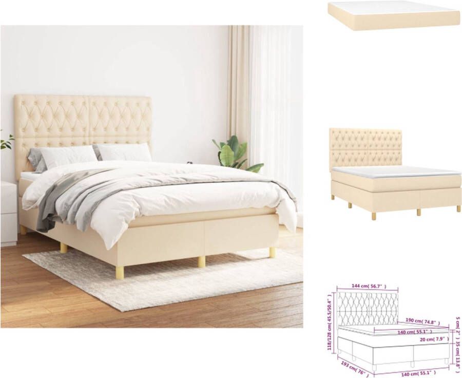 VidaXL Boxspringbed naam Bed met Pocketvering matras en Huidvriendelijk topmatras Afmeting 140 x 190 cm Kleur- crème en wit Bed
