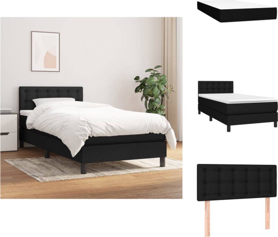 VidaXL Boxspringbed Pocketvering matras Middelharde ondersteuning Huidvriendelijk topmatras 203x100x78 88cm Kleur- zwart Materiaal- polyester stof multiplex 1x bedframe 1x hoofdeind 1x matras 1x topmatras Bed - Foto 4