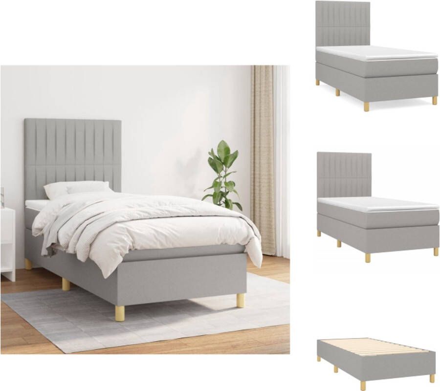 VidaXL Boxspringbed Comfort Bed 203 x 100 x 118 128 cm Lichtgrijs Duurzaam materiaal Praktisch hoofdbord Comfortabele ondersteuning Pocketvering matras Middelharde ondersteuning Huidvriendelijk topmatras Bed - Foto 2