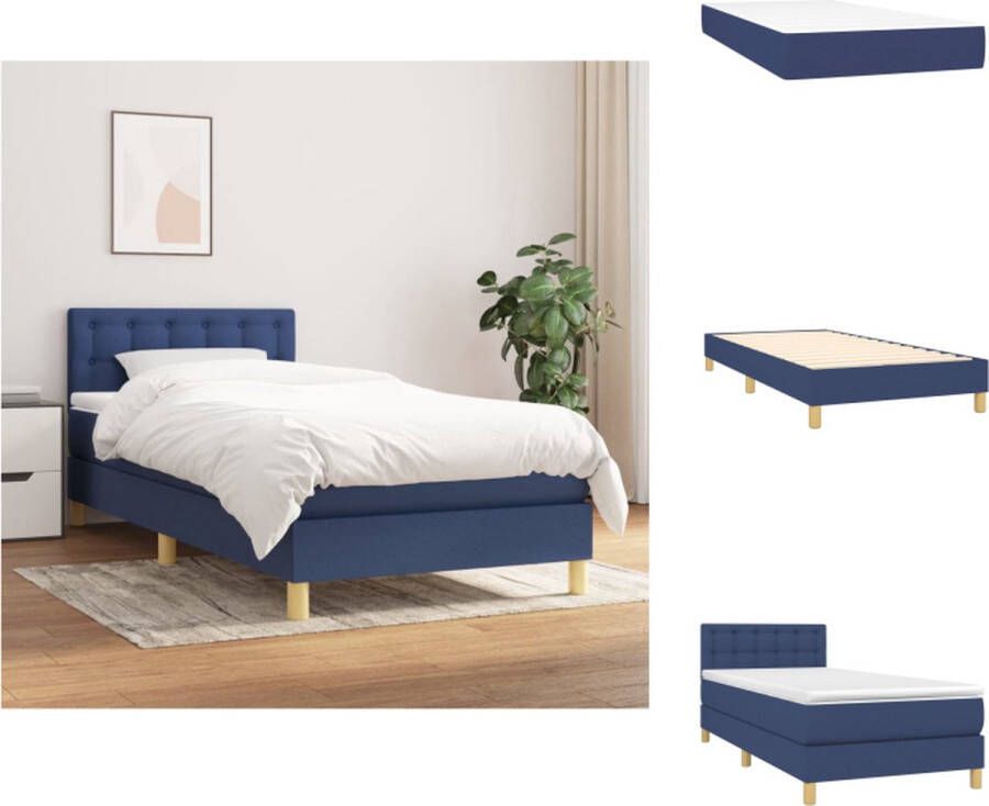 vidaXL Boxspringbed Pocketvering 100x200x20 cm Blauw wit Instelbaar hoofdbord Bed