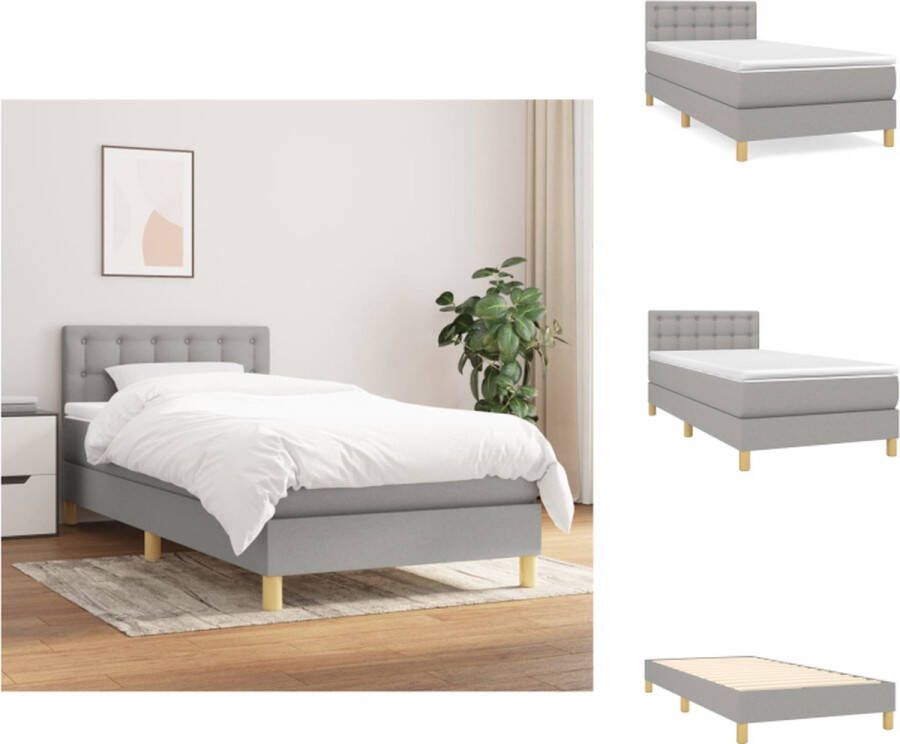 VidaXL Boxspringbed Pocketvering 100x200x78 88 cm Lichtgrijs Inclusief matras en topmatras Bed