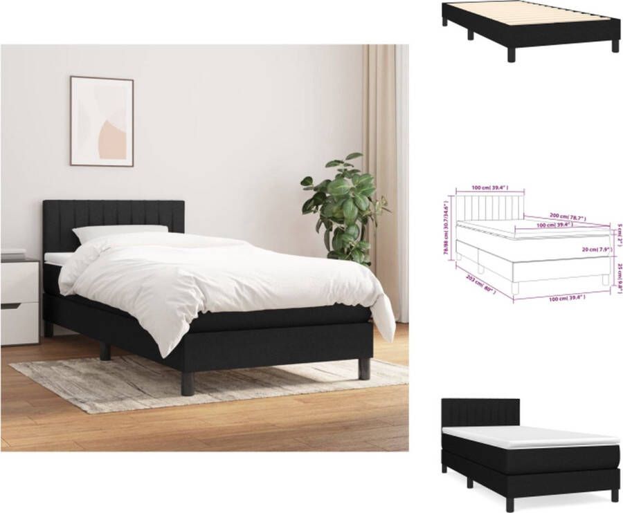 VidaXL Boxspringbed Pocketvering matras Middelharde ondersteuning Huidvriendelijk topmatras 203x100x78 88cm Kleur- zwart Materiaal- polyester stof multiplex 1x bedframe 1x hoofdeind 1x matras 1x topmatras Bed - Foto 5