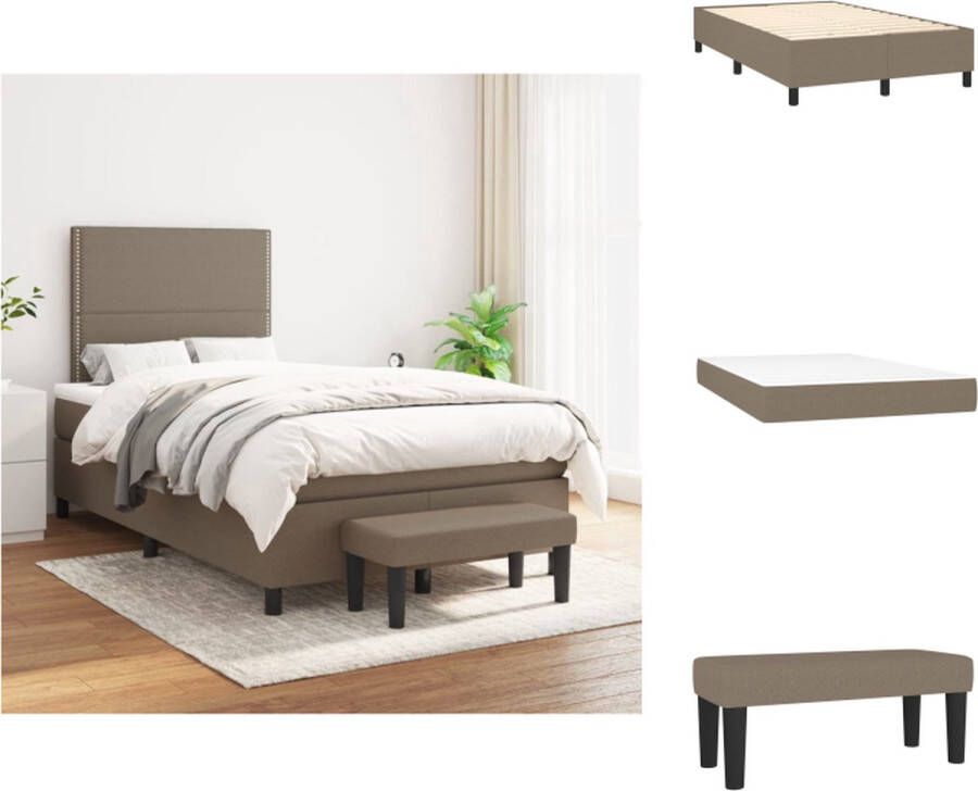 VidaXL Boxspringbed Comfort 120x200 cm Taupe Duurzaam In hoogte verstelbaar hoofdbord Pocketvering matras Middelharde ondersteuning Huidvriendelijk topmatras Multifunctioneel bankje Bed - Foto 3