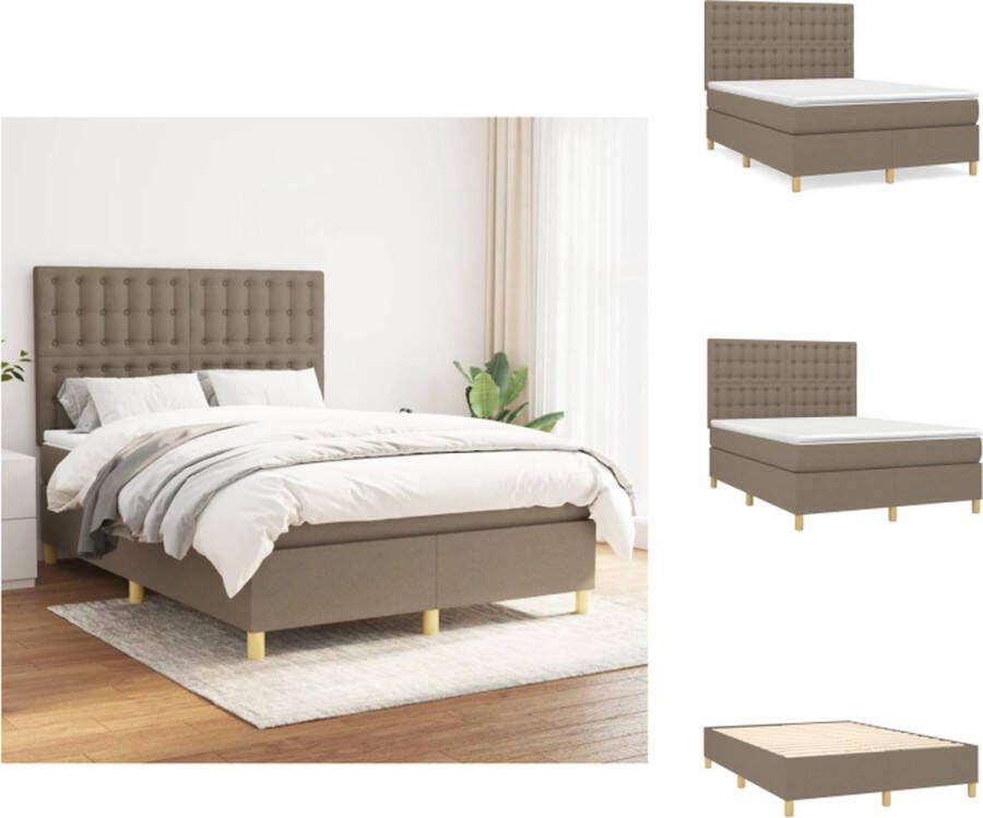 VidaXL Boxspringbed Pocketvering 140 x 200 cm Middelharde ondersteuning Huidvriendelijk topmatras Kleur- taupe Materiaal- polyester multiplex en bewerkt hout Bed