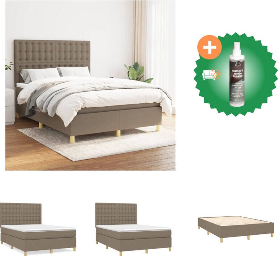 VidaXL Boxspringbed Pocketvering 140 x 200 cm Middelharde ondersteuning Huidvriendelijk topmatras Kleur- taupe Materiaal- polyester multiplex en bewerkt hout Bed Inclusief Reiniger
