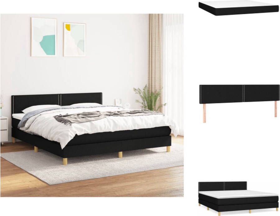 VidaXL Boxspringbed Duurzaam 160 x 200 cm Ingebouwde pocketvering matras middelharde ondersteuning Huidvriendelijke topmatras Kleur- zwart Materialen- stof multiplex bewerkt hout Inclusief montagehandleiding Bed - Foto 3