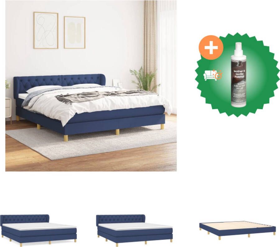 VidaXL Boxspringbed Pocketvering Matras Middelharde Ondersteuning Huidvriendelijk Topmatras Blauw 203 x 163 x 78 88 cm Bed Inclusief Reiniger