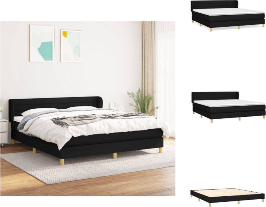 vidaXL Boxspringbed Pocketvering 160x200 cm Zwarte stof Verstelbaar hoofdbord Middelharde ondersteuning Huidvriendelijk topmatras Inclusief montagehandleiding Bed