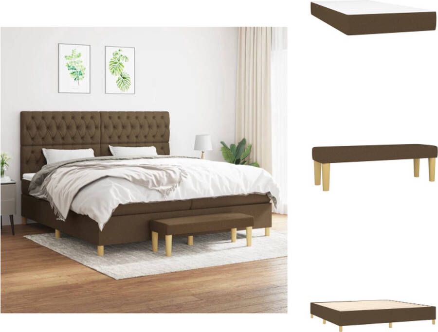 VidaXL Boxspringbed Huidvriendelijk topmatras Praktisch hoofdbord Pocketvering matras Middelharde ondersteuning Multifunctioneel bankje Donkerbruin 203 x 200 x 118 128 cm 100 x 200 x 20 cm 200 x 200 x 5 cm 100 x 30 x 30 cm Bed - Foto 8