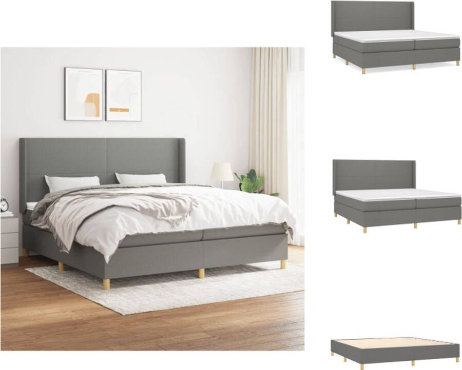 VidaXL Boxspringbed Pocketvering 203 x 203 x 118 128 cm Donkergrijs Inclusief matras en topmatras Bed