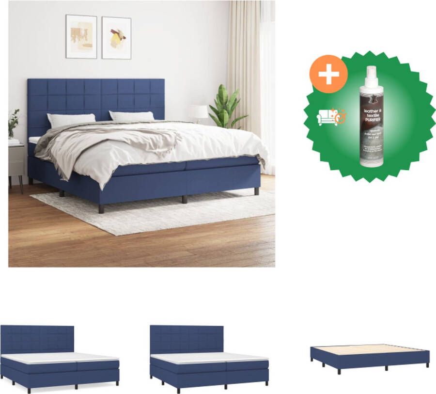 vidaXL Boxspringbed Pocketvering 203x200x118 128 cm Blauw Inclusief matras en topmatras Bed Inclusief Reiniger