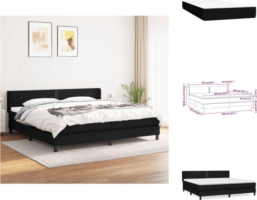 VidaXL Boxspringbed Zwarte stoffen bedset met verstelbaar hoofdbord Pocketvering matras Middelharde ondersteuning Huidvriendelijk topmatras 203x203x78 88 cm 2 matrassen 1 topmatras Bed - Foto 2