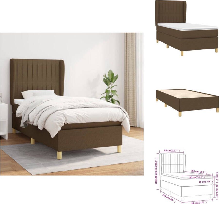 VidaXL Boxspringbed donkerbruin stof 203x83x118 128 cm verstelbaar hoofdbord pocketvering matras middelharde ondersteuning huidvriendelijk topmatras Bed - Foto 3