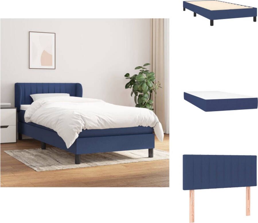 VidaXL Boxspringbed Pocketvering 90 x 200 cm Blauw Verstelbaar hoofdbord Bed