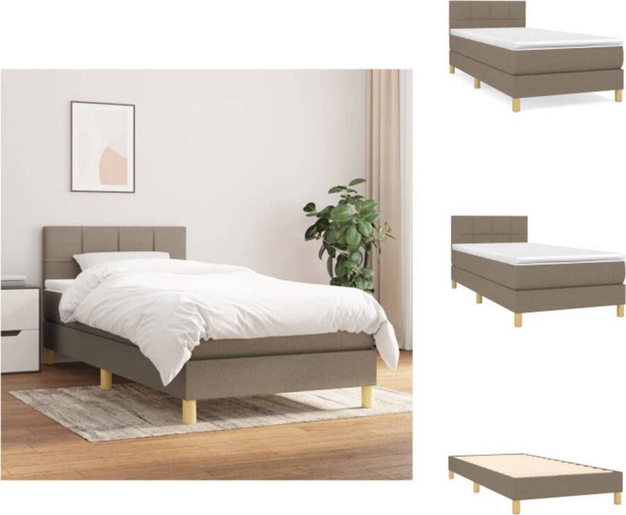 VidaXL Boxspringbed Pocketvering 90 x 200 cm Taupe Duurzaam materiaal Verstelbaar hoofdbord Middelharde ondersteuning Huidvriendelijk topmatras Montagehandleiding inbegrepen Bed