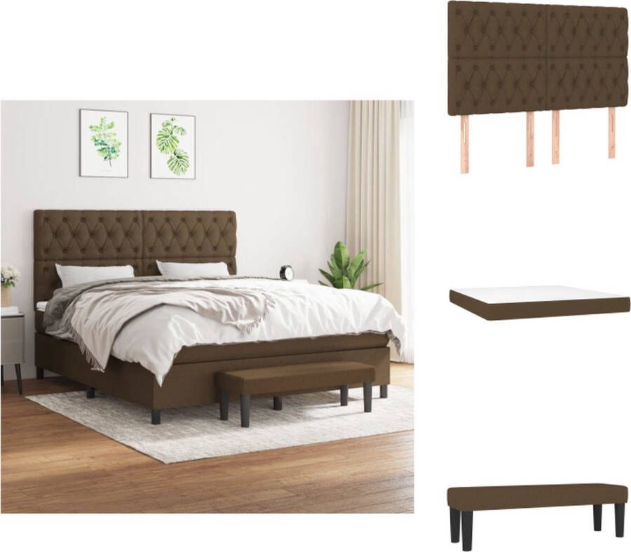 VidaXL Boxspringbed Donkerbruin 203x160x118 128 cm Pocketvering Matras Middelharde Ondersteuning Huidvriendelijk Topmatras Multifunctioneel Bankje Bed - Foto 4