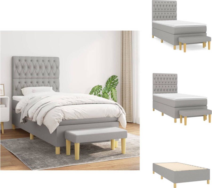 VidaXL Boxspringbed HybriDuo 90 x 190 cm Lichtgrijs Duurzaam materiaal Praktisch hoofdbord Comfortabele ondersteuning Pocketvering matras Middelharde ondersteuning Huidvriendelijk topmatras Multifunctioneel bankje Bed - Foto 2