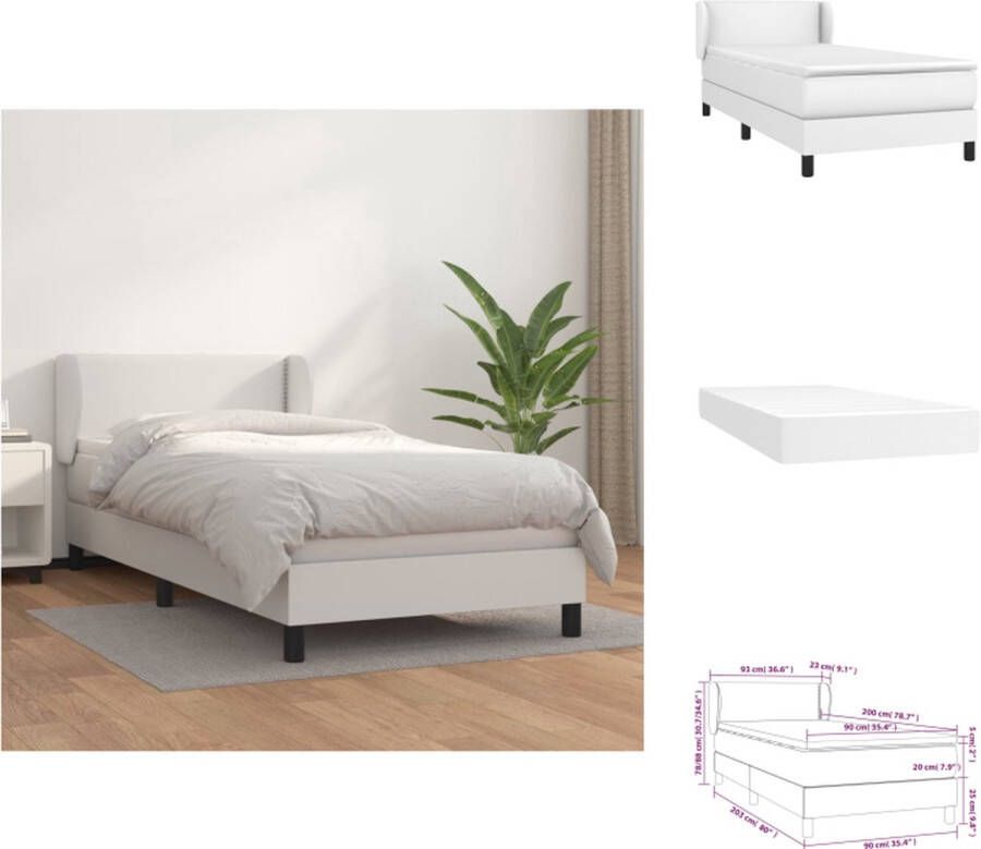 VidaXL Boxspringbed Pocketvering matras Middelharde ondersteuning Duurzaam kunstleer Praktisch hoofdbord Huidvriendelijk topmatras 203x93x78 88 cm Wit Bed