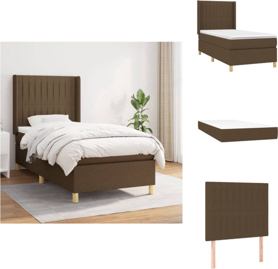 VidaXL Boxspringbed donkerbruin stof 203x83x118 128 cm verstelbaar hoofdbord pocketvering matras middelharde ondersteuning huidvriendelijk topmatras Bed