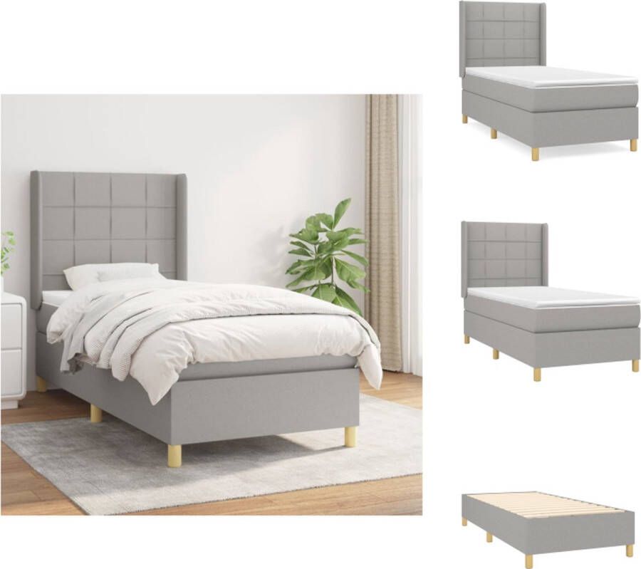 VidaXL Boxspringbed Pocketvering matras Middelharde ondersteuning Huidvriendelijk topmatras 100x200x118 128 cm Lichtgrijs wit Inclusief montagehandleiding Bed - Foto 1