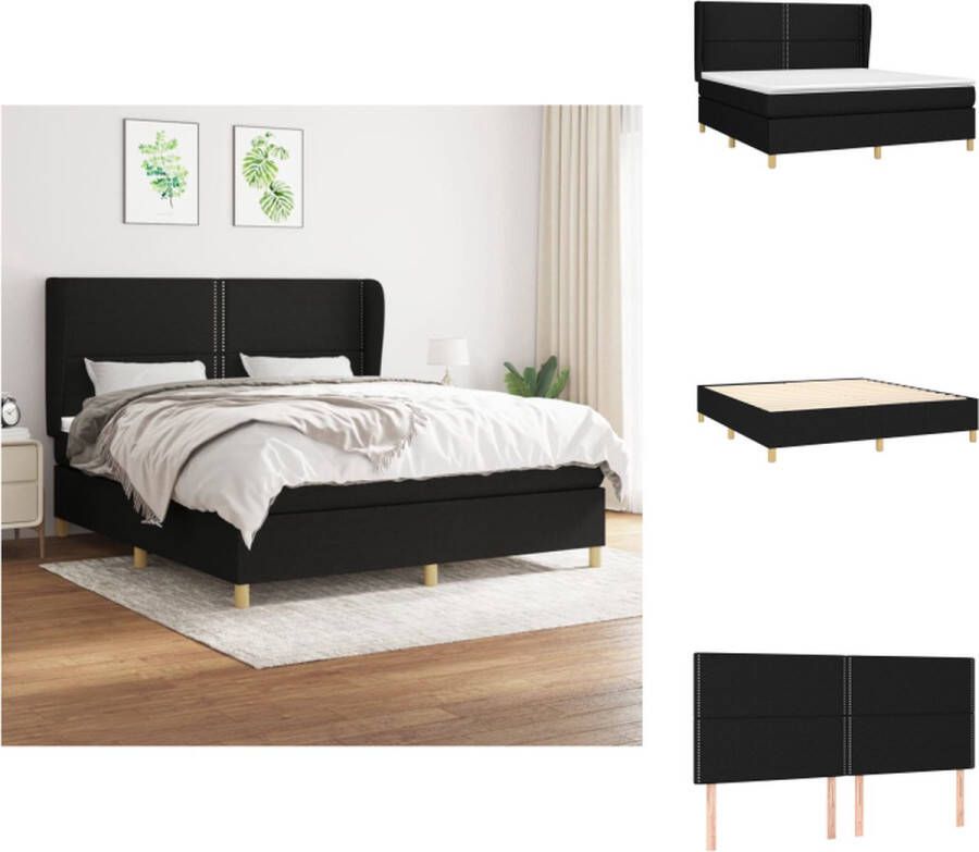 VidaXL Zwarte Boxspring Bed 203x163x118 128 cm Pocketvering Matras Middelharde Ondersteuning Huidvriendelijk Topmatras Montagehandleiding inbegrepen Bed