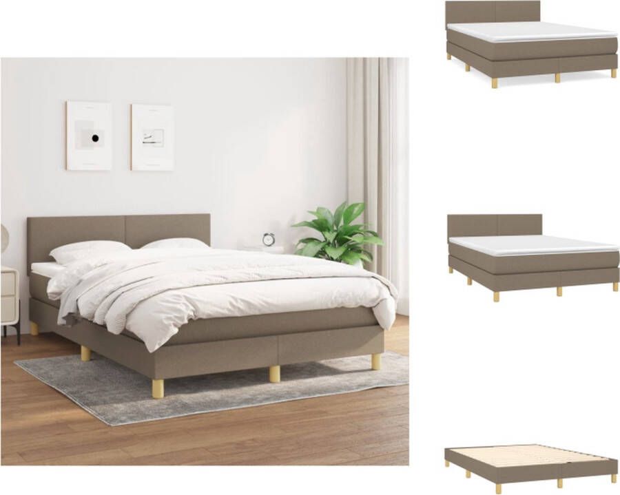 VidaXL Boxspringbed taupe stof 193x144x78 88 cm verstelbaar hoofdbord pocketvering matras middelharde ondersteuning huidvriendelijk topmatras Bed - Foto 3