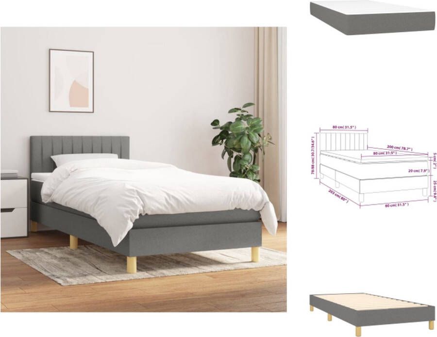 VidaXL Boxspringbed naam Bed 203 x 80 x 78 88 cm Donkergrijs Pocketvering matras Middelharde ondersteuning Huidvriendelijk topmatras Bed - Foto 4