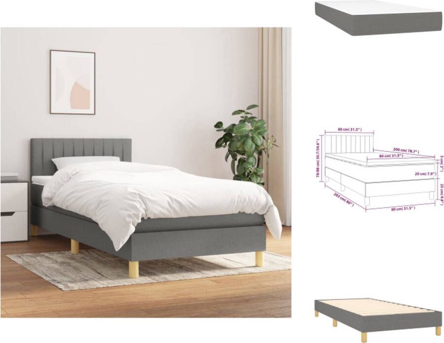 VidaXL Boxspringbed Pocketvering matras Middelharde ondersteuning Huidvriendelijk topmatras 203 x 80 x 78 88 cm Donkergrijs Bed