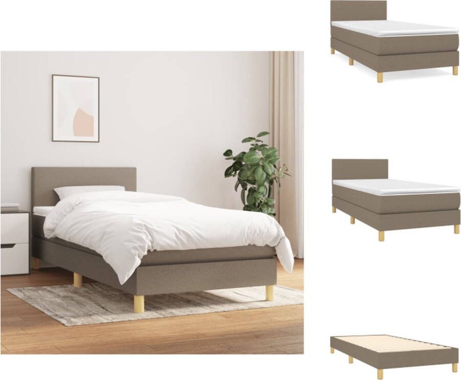 vidaXL Boxspringbed Pocketvering matras Middelharde ondersteuning Huidvriendelijk topmatras 203 x 90 x 78 88 cm Taupe Bed