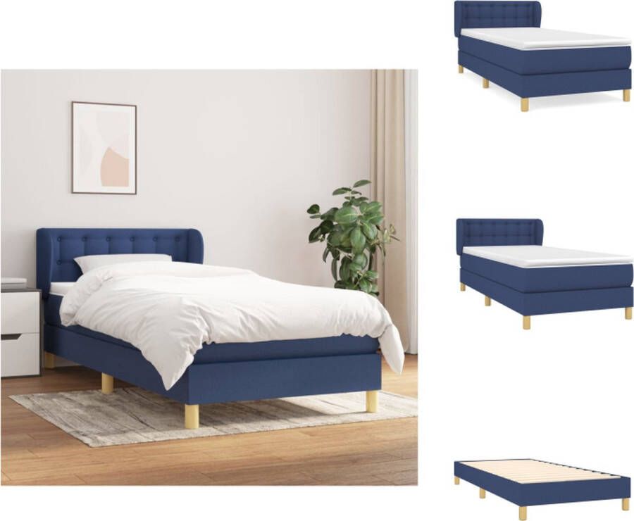 VidaXL Boxspringbed Pocketvering matras Middelharde ondersteuning Huidvriendelijk topmatras Blauw 203x93x78 88 cm Bed