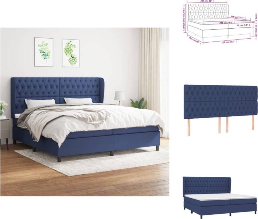 VidaXL Boxspringbed Bedframe met Verstelbaar Hoofdbord en Pocketvering Matras Middelharde Ondersteuning Huidvriendelijk Topmatras Kleur- Blauw Materiaal- Stof en Massief Larikshout Afmetingen- 203 x 203 x 118 128 cm (L x B x H) Bed - Foto 5