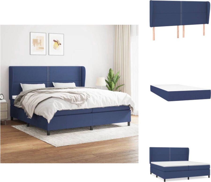 VidaXL Boxspringbed Pocketvering Matras Middelharde Ondersteuning Huidvriendelijk Topmatras Blauw 203 x 203 x 118 128 cm Bed