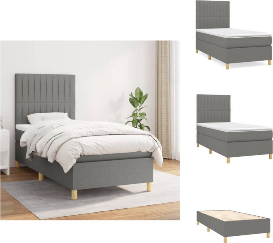 vidaXL Boxspringbed Pocketvering Matras Middelharde Ondersteuning Huidvriendelijk Topmatras Donkergrijs 203 x 100 x 118 128 cm Bed