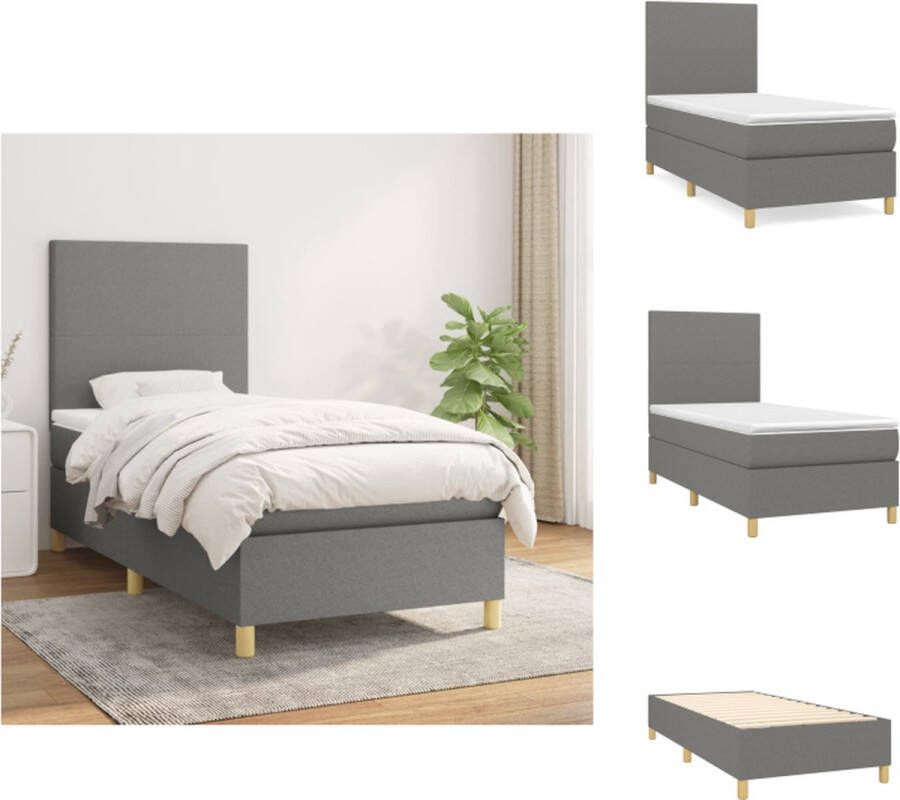 VidaXL Boxspringbed Pocketvering matras Middelharde ondersteuning Huidvriendelijk topmatras Donkergrijs 203 x 100 x 118 128 cm Bed - Foto 1