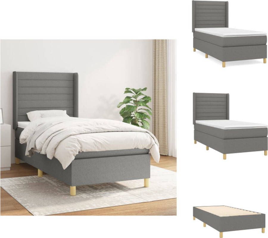 VidaXL Boxspringbed Pocketvering matras Middelharde ondersteuning Huidvriendelijk topmatras Donkergrijs 203 x 83 x 118 128 cm Bed