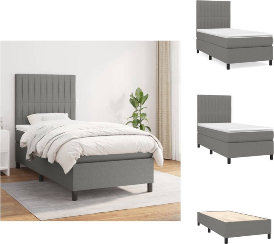 VidaXL Boxspringbed Pocketvering matras Middelharde ondersteuning Huidvriendelijk topmatras Donkergrijs 193 x 90 x 118 128 cm Bed - Foto 1