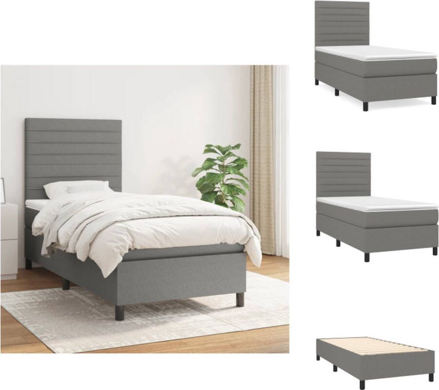 VidaXL Boxspringbed Pocketvering Matras Middelharde ondersteuning Huidvriendelijk Topmatras Kleur- Donkergrijs Afmetingen- 203 x 90 x 118 128 cm Bed - Foto 1