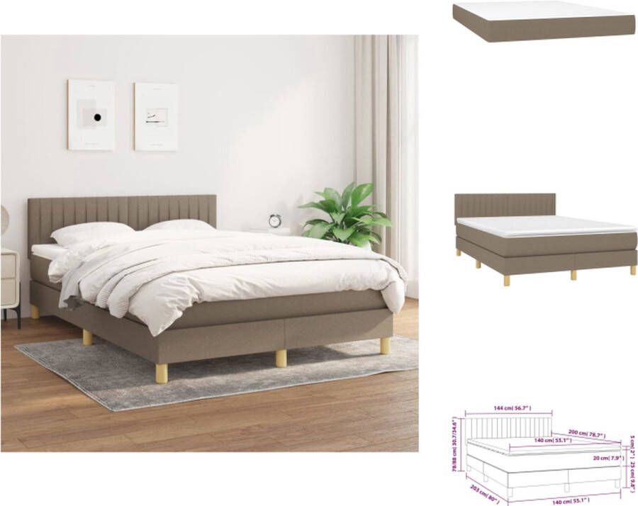 VidaXL Boxspringbed Pocketvering Matras Middelharde Ondersteuning Huidvriendelijk Topmatras 203x144x78 88 cm Taupe wit 100% polyester Multiplex en bewerkt hout Montagehandleiding bijgeleverd Bed - Foto 2